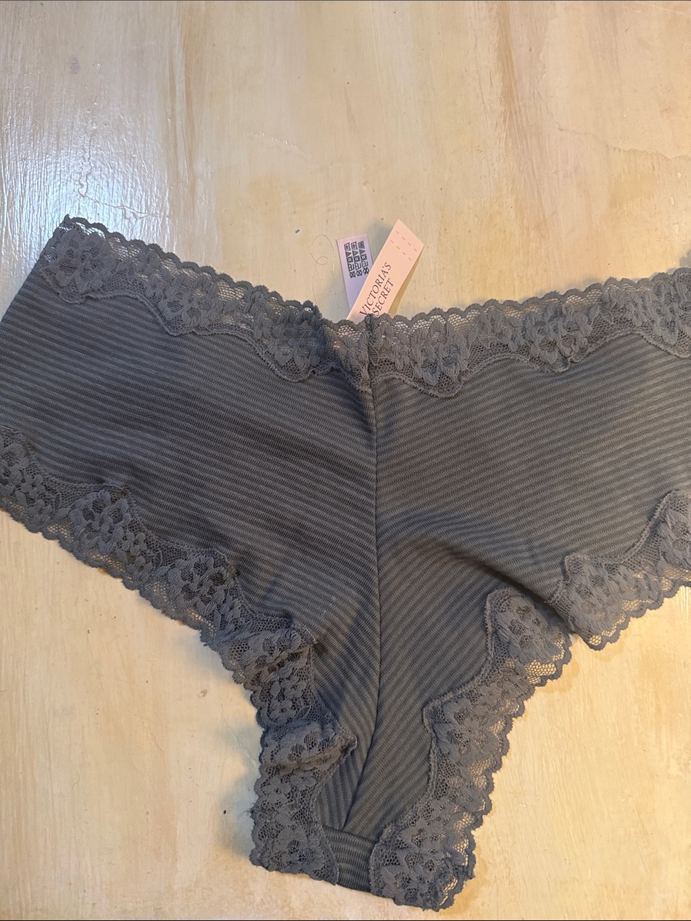 Victoria's Secret Charcoal Green Lace-Trim Cheeky Panty